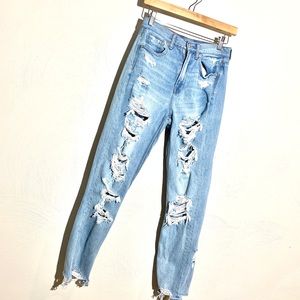 AE Hi-rise destroyed super soft mom jeans
